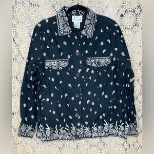 Quaker Factory Black Bandana Denim Jacket L
